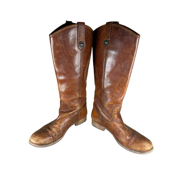 Frye Melissa Button Riding Boots Brown Leather Size 8.5 Distressed Classic - Picture 2 of 10
